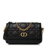 CHRISTIAN DI&&OR  Calfskin Cannage Caro Pouch with Chain Black