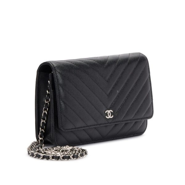 Black Caviar Chevron Wallet On Chain Sier Hardware