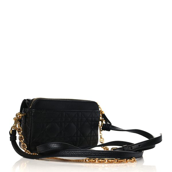 CHRISTIAN DI&&OR  Calfskin Cannage Caro Pouch with Chain Black