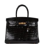 HE&&ME Birkin 30 Black Shiny Niloticus Crocodile Gold Hardware