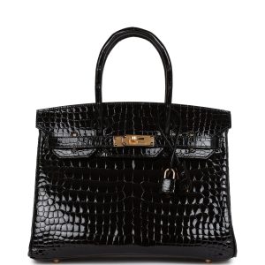 HE&&ME Birkin 30 Black Shiny Niloticus Crocodile Gold Hardware