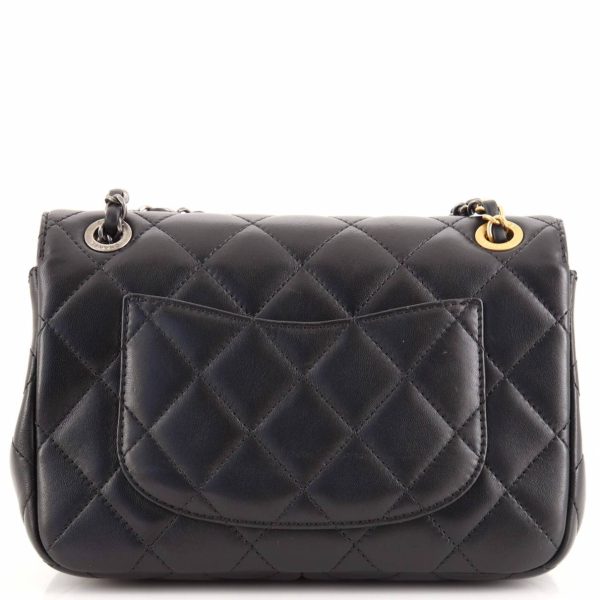 Black Small Flap Bag Embellished Glass Pearls