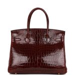 Hermès Birkin 30 Bordeaux Shiny Porosus Crocodile Gold Hardware