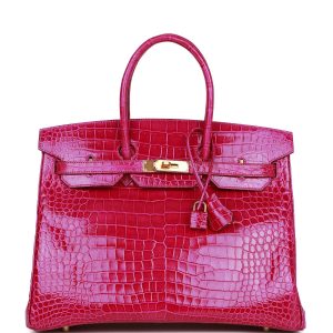 HE&&ME Birkin 35 Rose Scheherazade Shiny Niloticus Crocodile Gold Hardware