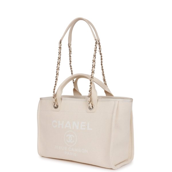 Small Deauville Shopping Bag White Boucle Light Gold Hardware