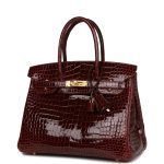 Hermès Birkin 30 Bordeaux Shiny Porosus Crocodile Gold Hardware