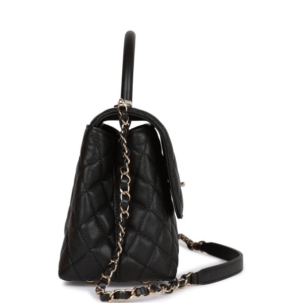 Small Coco Handle Flap Bag Black Caviar Light Gold Hardware