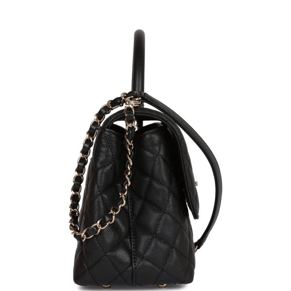 Small Coco Handle Flap Bag Black Caviar Light Gold Hardware