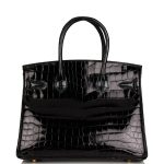 HE&&ME Birkin 30 Black Shiny Niloticus Crocodile Gold Hardware