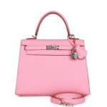 Hermès Kelly Sellier 25 Rose Confetti Epsom Palladium Hardware