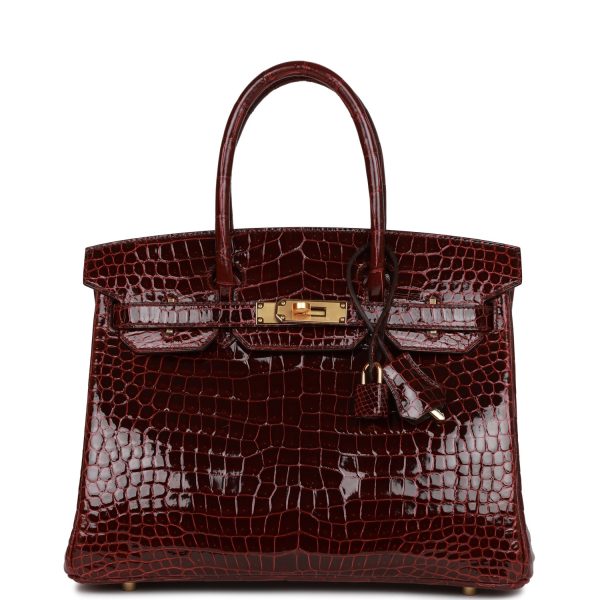 Hermès Birkin 30 Bordeaux Shiny Porosus Crocodile Gold Hardware