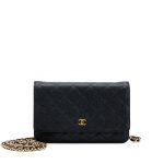 Black Quilted Caviar Wallet on Chain Gold Hardware