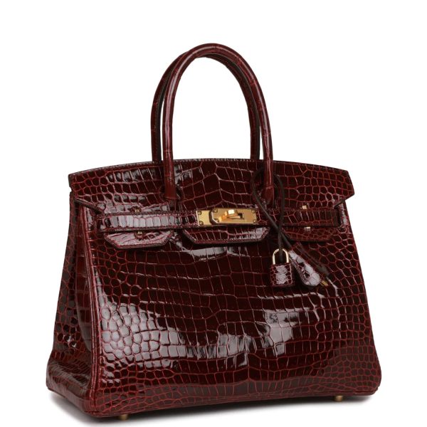 Hermès Birkin 30 Bordeaux Shiny Porosus Crocodile Gold Hardware