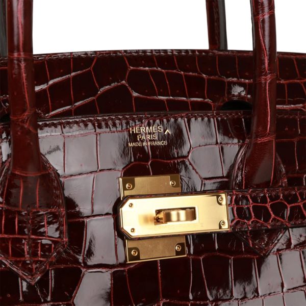 Hermès Birkin 30 Bordeaux Shiny Porosus Crocodile Gold Hardware