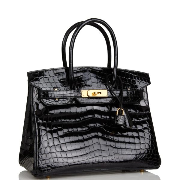 HE&&ME Birkin 30 Black Shiny Niloticus Crocodile Gold Hardware