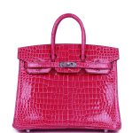 HE&&ME Birkin 25 Rose Mexico Shiny Porosus Crocodile Palladium Hardware