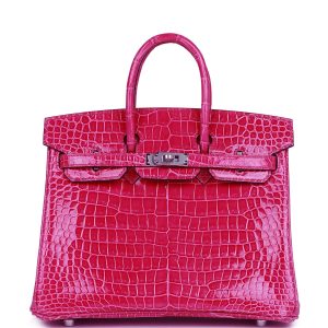 HE&&ME Birkin 25 Rose Mexico Shiny Porosus Crocodile Palladium Hardware