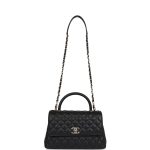 Small Coco Handle Flap Bag Black Caviar Light Gold Hardware