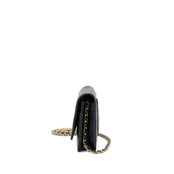 Black Quilted Caviar Wallet on Chain Gold Hardware