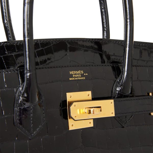 HE&&ME Birkin 30 Black Shiny Niloticus Crocodile Gold Hardware