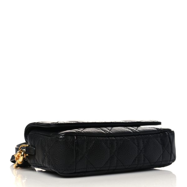 CHRISTIAN DI&&OR  Calfskin Cannage Caro Pouch with Chain Black