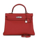 Hermès Special Order (HSS) Kelly Retourne 35 Rouge Grenat Verso Togo Palladium Hardware