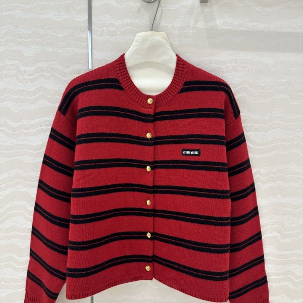 Red striped cardigan