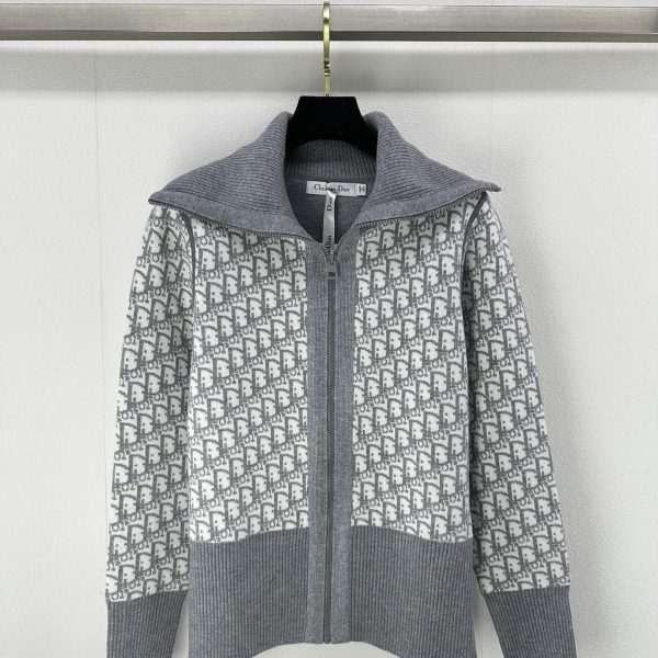 Cashmere zip-up navy collar cardigan